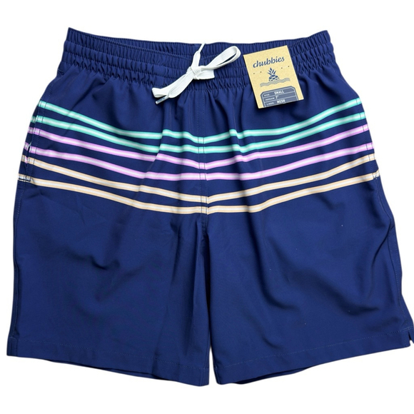 NWT Chubbies Navy Blue Moon Shadows Swim Trunks Mens Small 7” Inseam - Picture 1 of 6